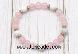 CGB8449 8mm rose quartz, white howlite & hematite power beads bracelet