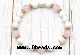 CGB8451 8mm white howlite turquoise, rose quartz & hematite power beads bracelet