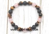 CGB8476 8mm yellow tiger eye, black lava, rose quartz & hematite power beads bracelet