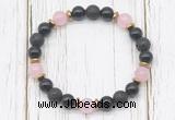 CGB8480 8mm black onyx, black lava, rose quartz & hematite power beads bracelet