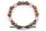 CGB8497 8mm rose quartz, elephant skin jasper & hematite energy bracelet