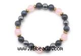 CGB8512 8mm rose quartz, blue tiger eye & hematite energy bracelet