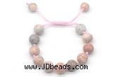 CGB8576 12mm round pink zebra jasper adjustable macrame bracelets