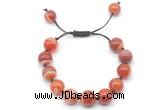 CGB8594 12mm round red banded agate adjustable macrame bracelets