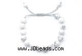 CGB8650 8mm,10mm round white howlite adjustable macrame bracelets