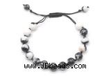 CGB8685 8mm,10mm round black & white jasper adjustable macrame bracelets