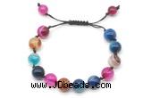 CGB8714 8mm,10mm round colorful banded agate adjustable macrame bracelets