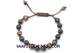 CGB8730 8mm,10mm round colorful tiger eye adjustable macrame bracelets