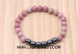 CGB8986 8mm, 10mm pink wooden jasper & drum hematite beaded bracelets