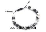 CGB9034 8mm, 10mm black & white jasper & drum hematite adjustable bracelets