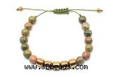 CGB9087 8mm, 10mm unakite & drum hematite adjustable bracelets