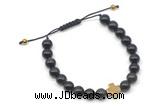 CGB9162 8mm, 10mm black obsidian & cross hematite adjustable bracelets