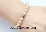 CGB9245 8mm, 10mm white fossil jasper & drum hematite power beads bracelets