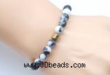 CGB9331 8mm, 10mm matte black & white jasper & drum hematite power beads bracelets