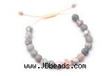 CGB9556 8mm, 10mm matte pink zebra jasper & cross hematite adjustable bracelets