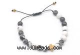 CGB9557 8mm, 10mm matte black & white jasper & cross hematite adjustable bracelets