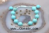 CGB9600 12mm round blue howlite & white crystal adjustable bracelets