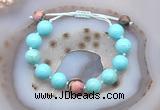 CGB9618 12mm round blue howlite & rhodonite adjustable bracelets