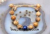 CGB9714 12mm round picture jasper & blue tiger eye adjustable bracelets