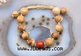 CGB9715 12mm round picture jasper & red jasper adjustable bracelets