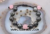 CGB9800 12mm round black labradorite & candy jade adjustable bracelets