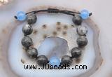 CGB9806 12mm round black labradorite & candy jade adjustable bracelets