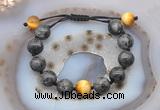 CGB9817 12mm round black labradorite & golden tiger eye adjustable bracelets