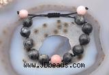 CGB9824 12mm round black labradorite & pink opal adjustable bracelets