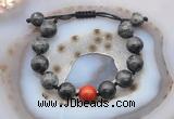 CGB9830 12mm round black labradorite & red jasper adjustable bracelets