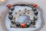 CGB9832 12mm round black labradorite & red banded agate adjustable bracelets