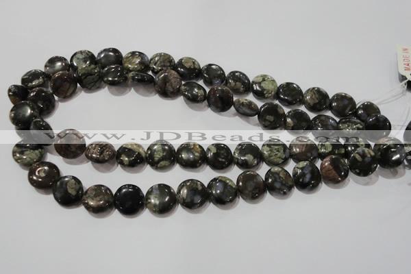 CGE124 15.5 inches 14mm flat round glaucophane gemstone beads