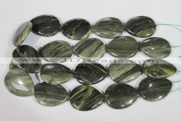 CGH16 15.5 inches 30*40mm flat teardrop green hair stone beads