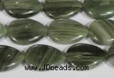 CGH53 15.5 inches 12*16mm flat teardrop green hair stone beads