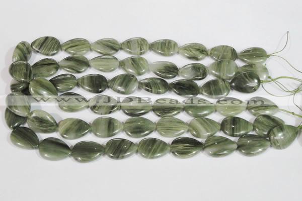 CGH54 15.5 inches 13*18mm flat teardrop green hair stone beads