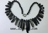 CGN192 23 inches 8*20mm - 11*60mm black agate stick necklaces