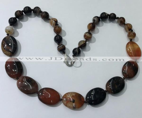 CGN252 20.5 inches 8mm round & 18*25mm oval agate necklaces