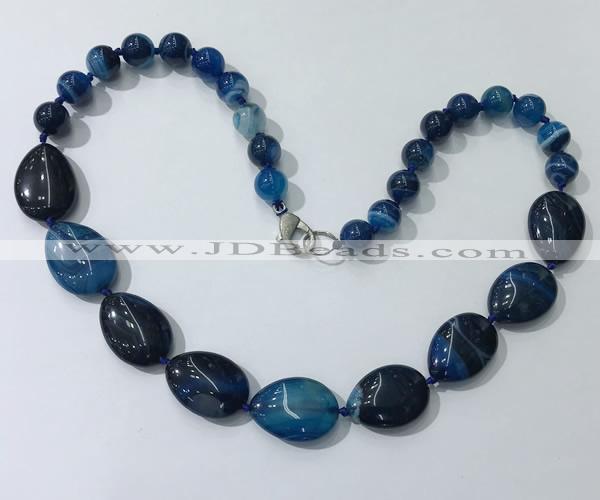 CGN261 20.5 inches 8mm round & 18*25mm flat teardrop agate necklaces