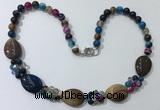 CGN281 18.5 inches 8mm round & 18*25mm flat teardrop agate beaded necklaces