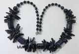 CGN305 27.5 inches chinese crystal & blue goldstone beaded necklaces