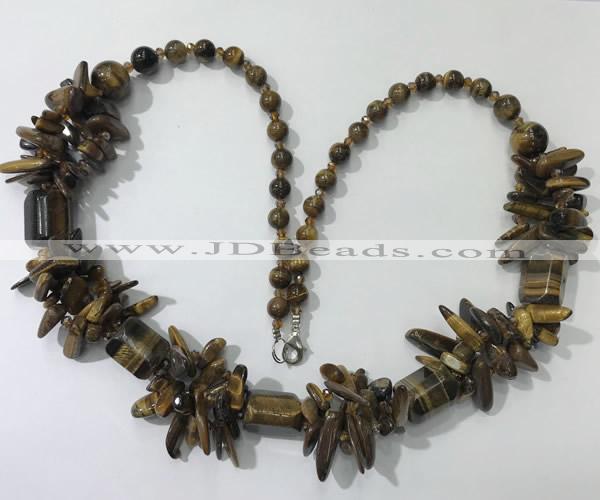 CGN308 27.5 inches chinese crystal & yellow tiger eye beaded necklaces