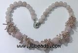 CGN350 19.5 inches chinese crystal & rose quartz beaded necklaces