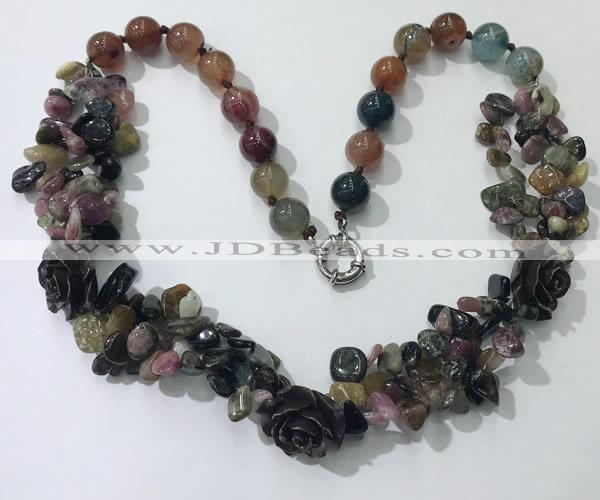 CGN376 19.5 inches round & chips mixed gemstone beaded necklaces