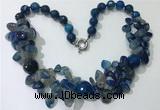 CGN379 19.5 inches round & chips blue agate beaded necklaces