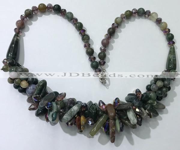 CGN467 22 inches chinese crystal & Indian agate beaded necklaces