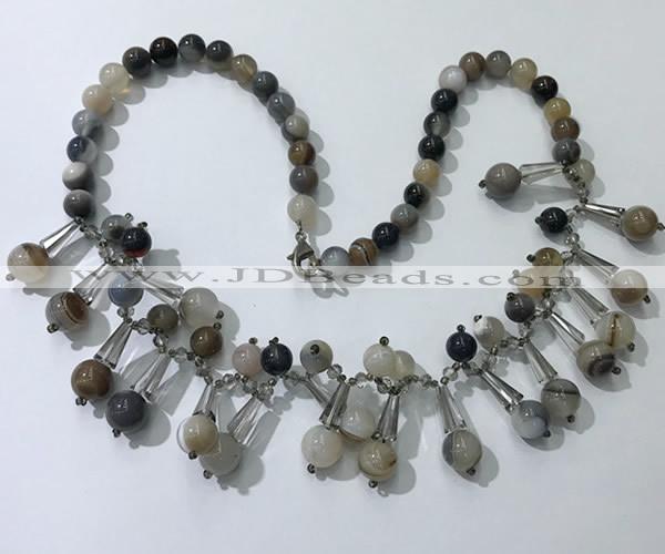 CGN495 21 inches chinese crystal & striped agate beaded necklaces