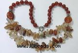 CGN520 23.5 inches chinese crystal & red agate beaded necklaces