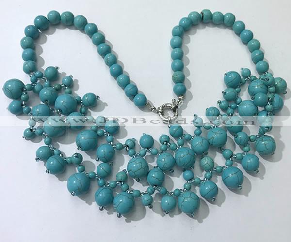 CGN559 19.5 inches stylish 4mm - 12mm imitation turquoise beaded necklaces