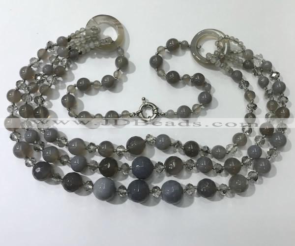 CGN638 24 inches chinese crystal & striped agate beaded necklaces