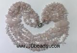 CGN755 20 inches stylish 6 rows rose quartz chips necklaces