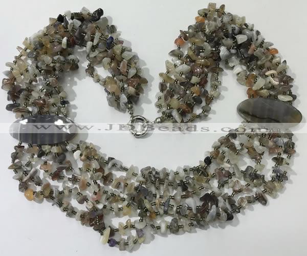 CGN761 20 inches stylish 6 rows Botswana agate chips necklaces